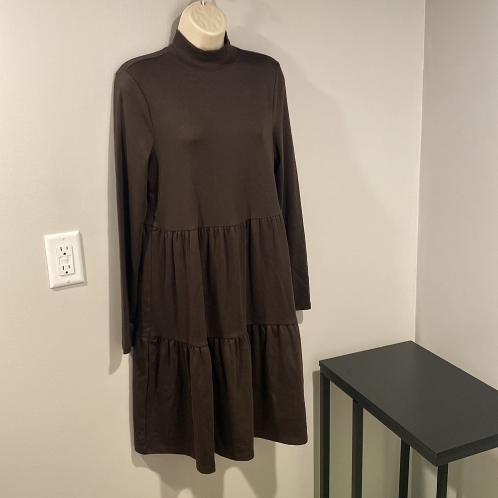 Gap - NWOT Brown Mock Neck Tiered Dress - Picture 2 of 6